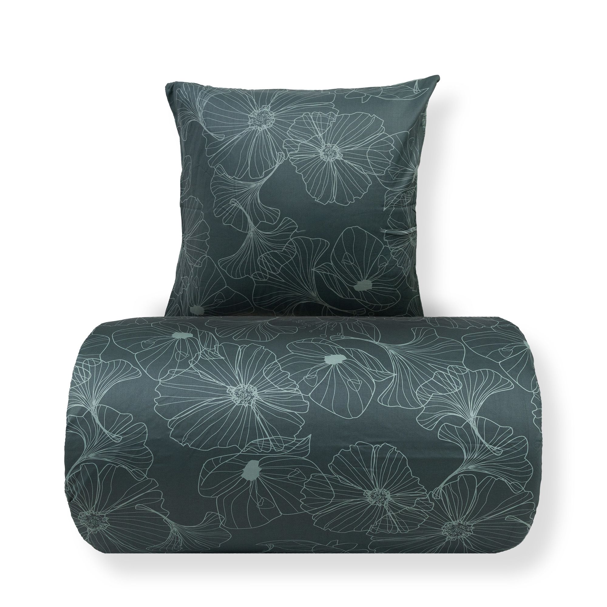 Sengetøj - Bomuldssatin - Big Flower green - Vendbart blomster print