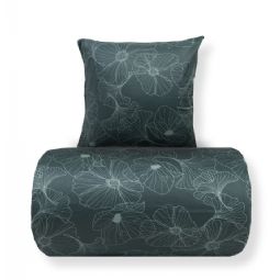 Sengetøj - Bomuldssatin - Big Flower green - Vendbart blomster print
