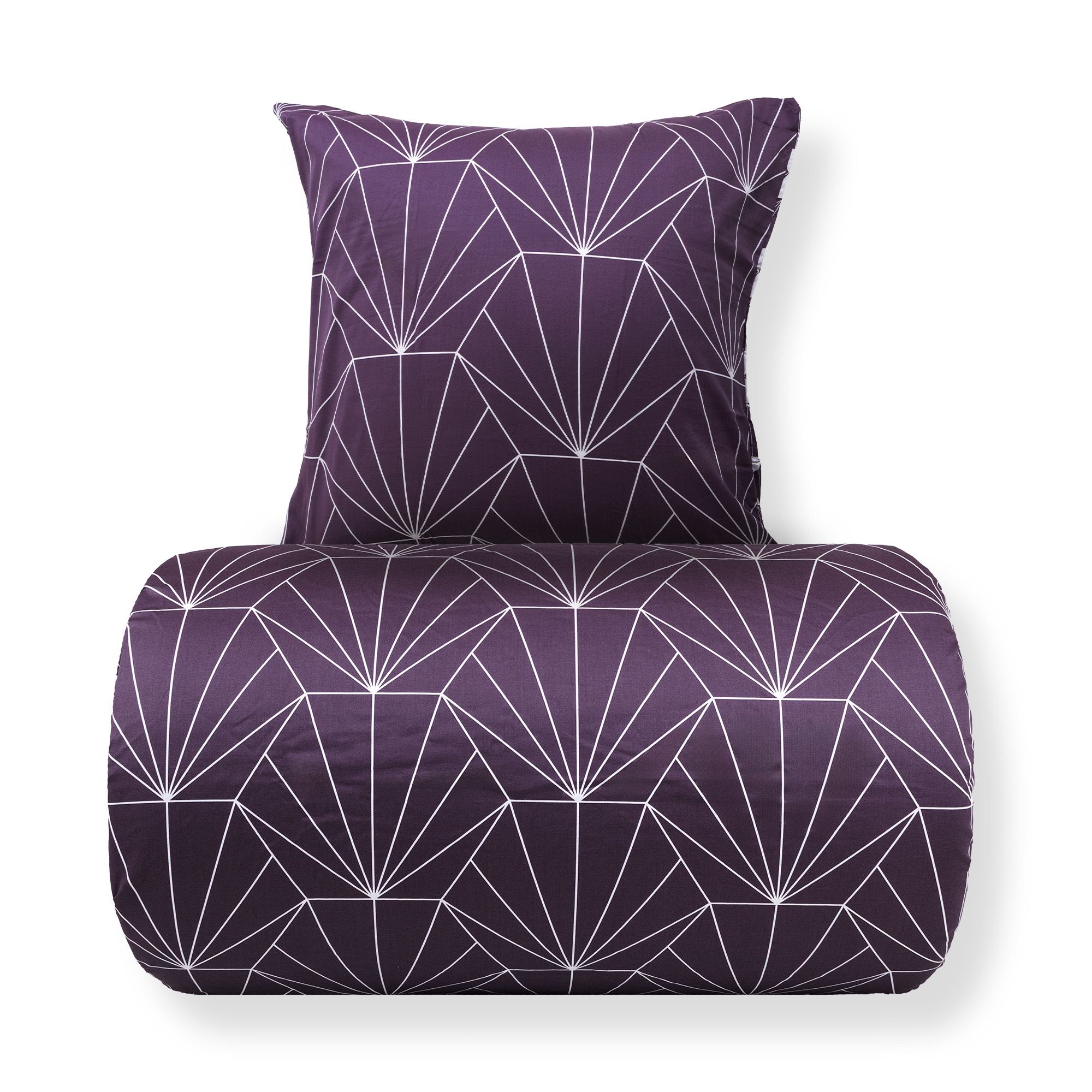 Sengetøj 140x220 cm - 100% bomuldssatin - Vendbart blomme Hexagon print