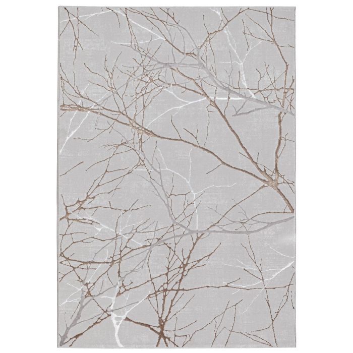 Gulvtæppe - 160x230 cm - Vævet - Grå - guld/sølv detaljer - Creation - Nordstrand Home