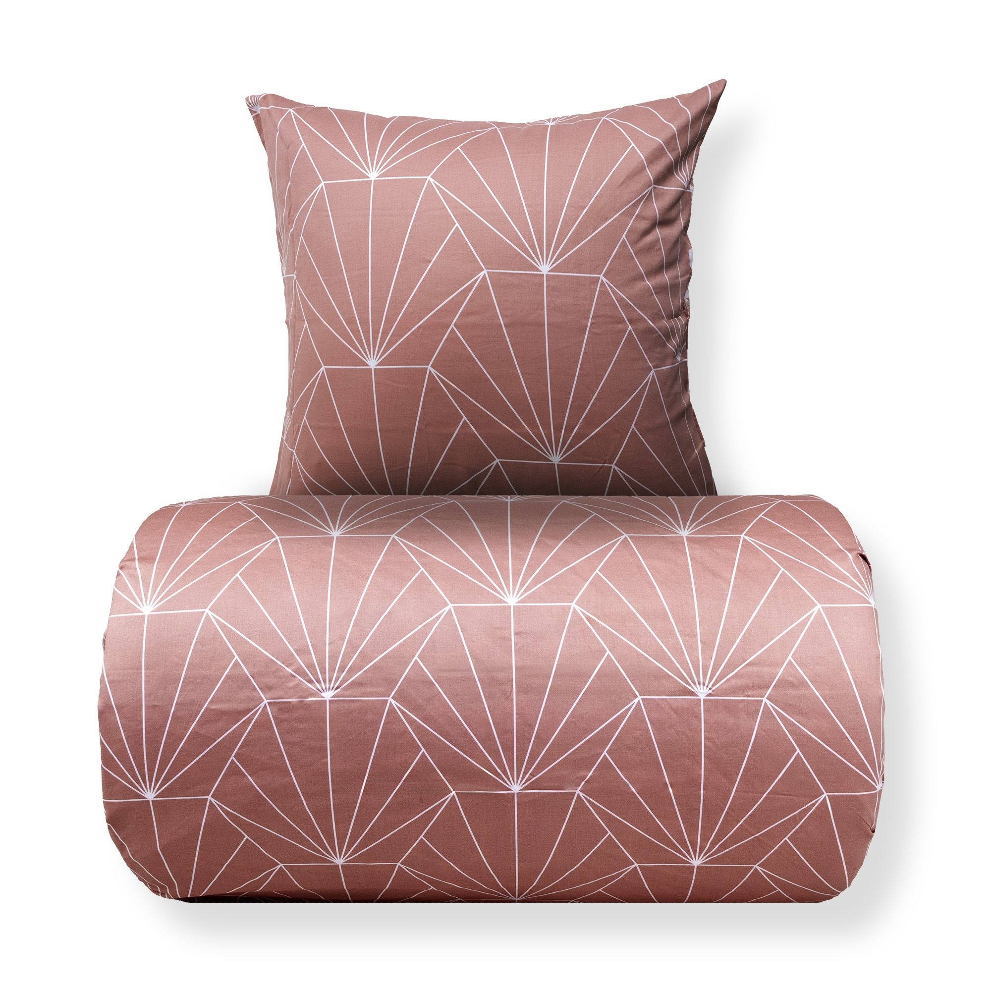 Sengetøj 140x200 cm - 100% bomuldssatin - Vendbart fersken Hexagon print