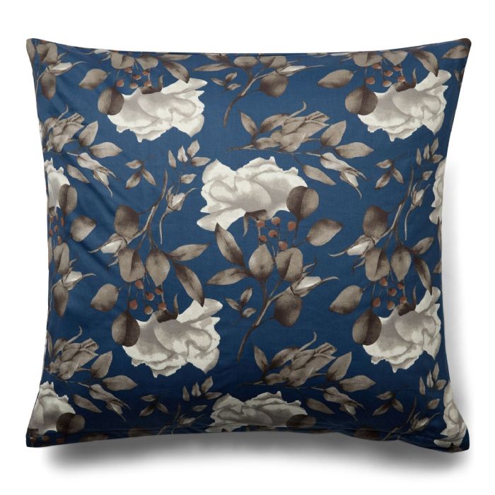 Blomstret pudebetræk 60x63 cm - 100% Blødt bomuldssatin - Blå- By Night - Blossom blue