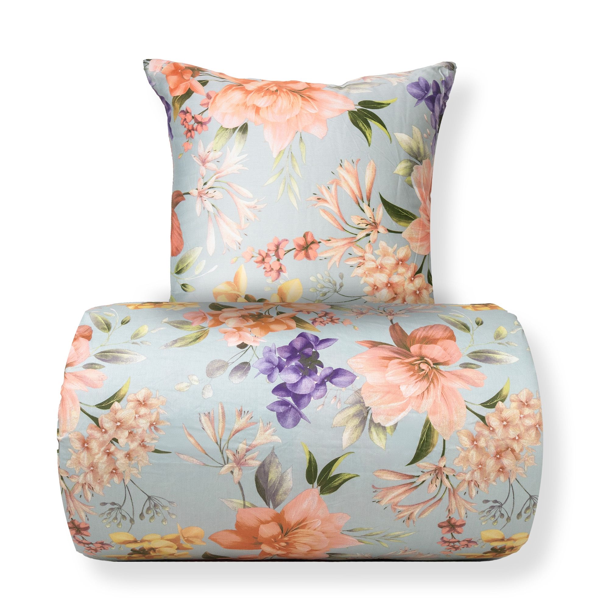 Sengetøj - bomuldssatin - Summer Bloom - Lyseblåt blomster print