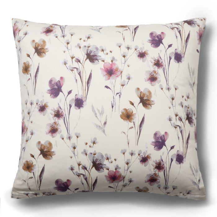 Blomstret pudebetræk 60x63 cm - 100% Blødt bomuldssatin - Sandfarvet - By Night - Summer Flower