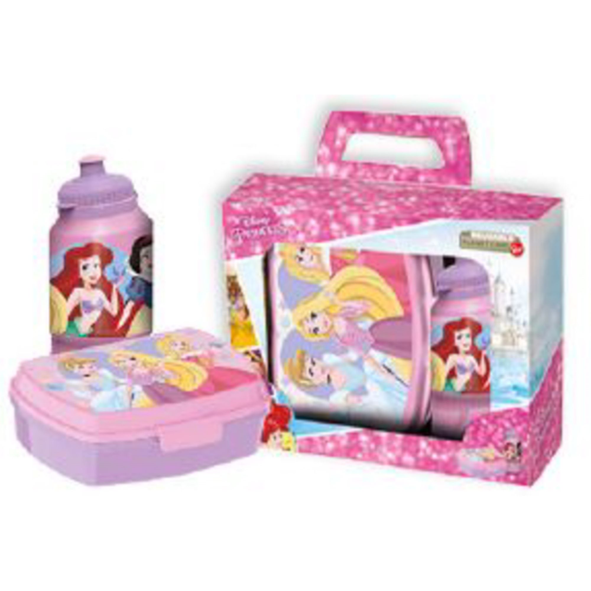 Disney prinsesse madkasse med drikkedunk - Madkassesæt i 2 dele til børn - Askepot, Rapunzel og Tornerose billede