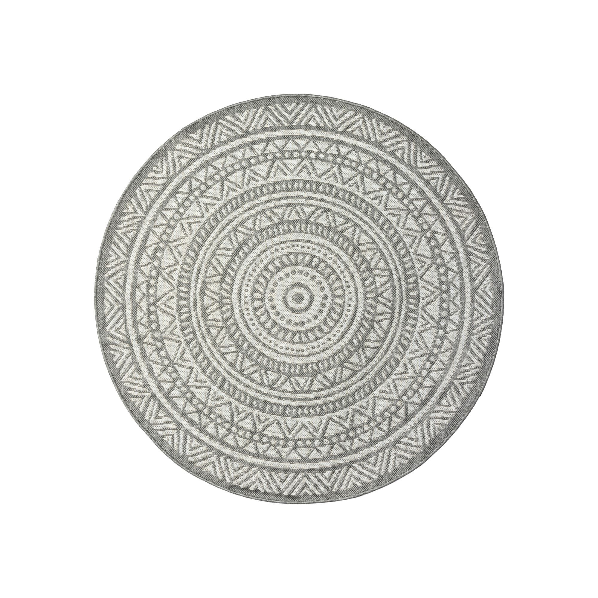 Rundt gulvtæppe - Ø 160 cm - Grå med mønster - Udendørs - Nordstrand Home billede
