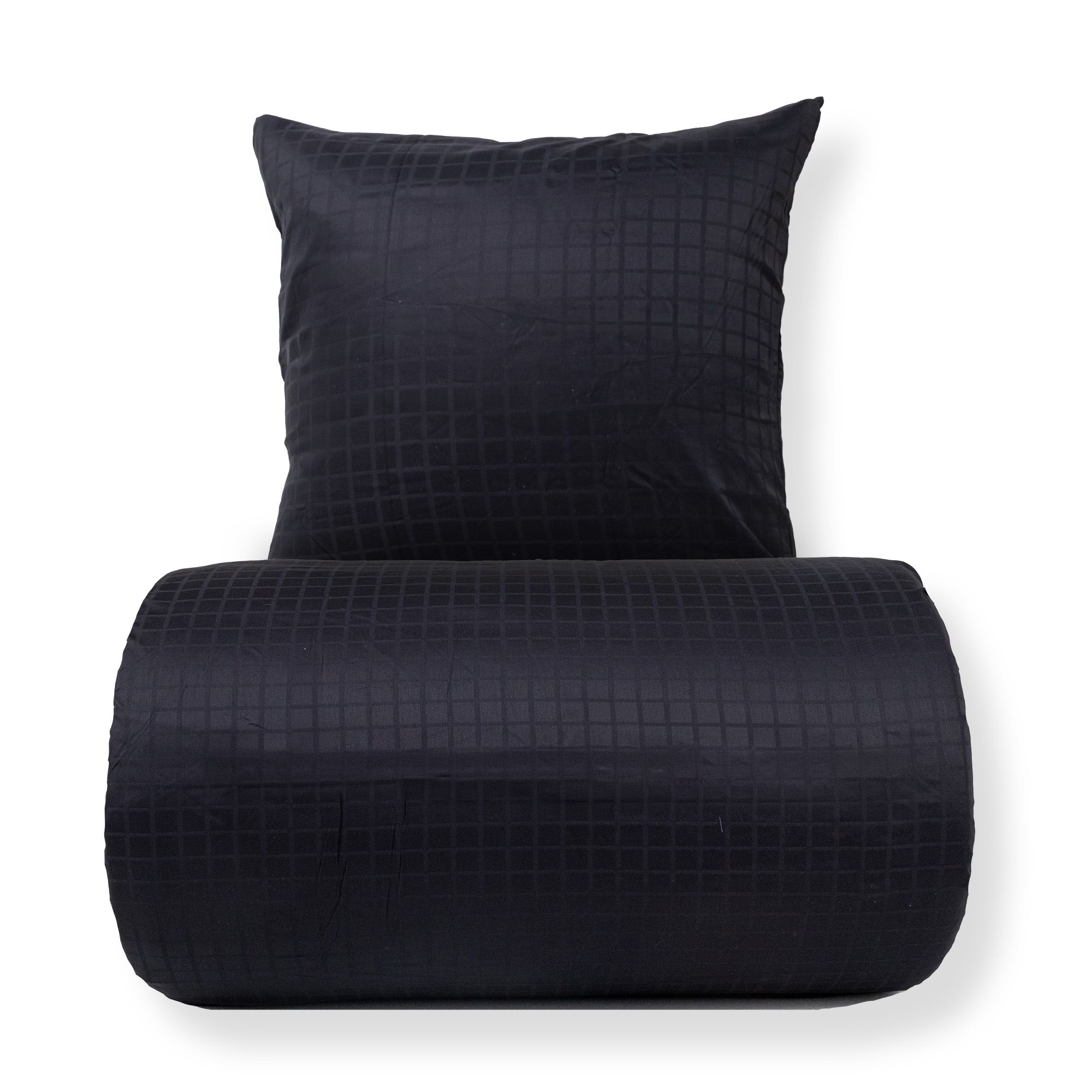 Sengetøj - 100% bomuldssatin - Sort jacquardvævet - Ensfarvet