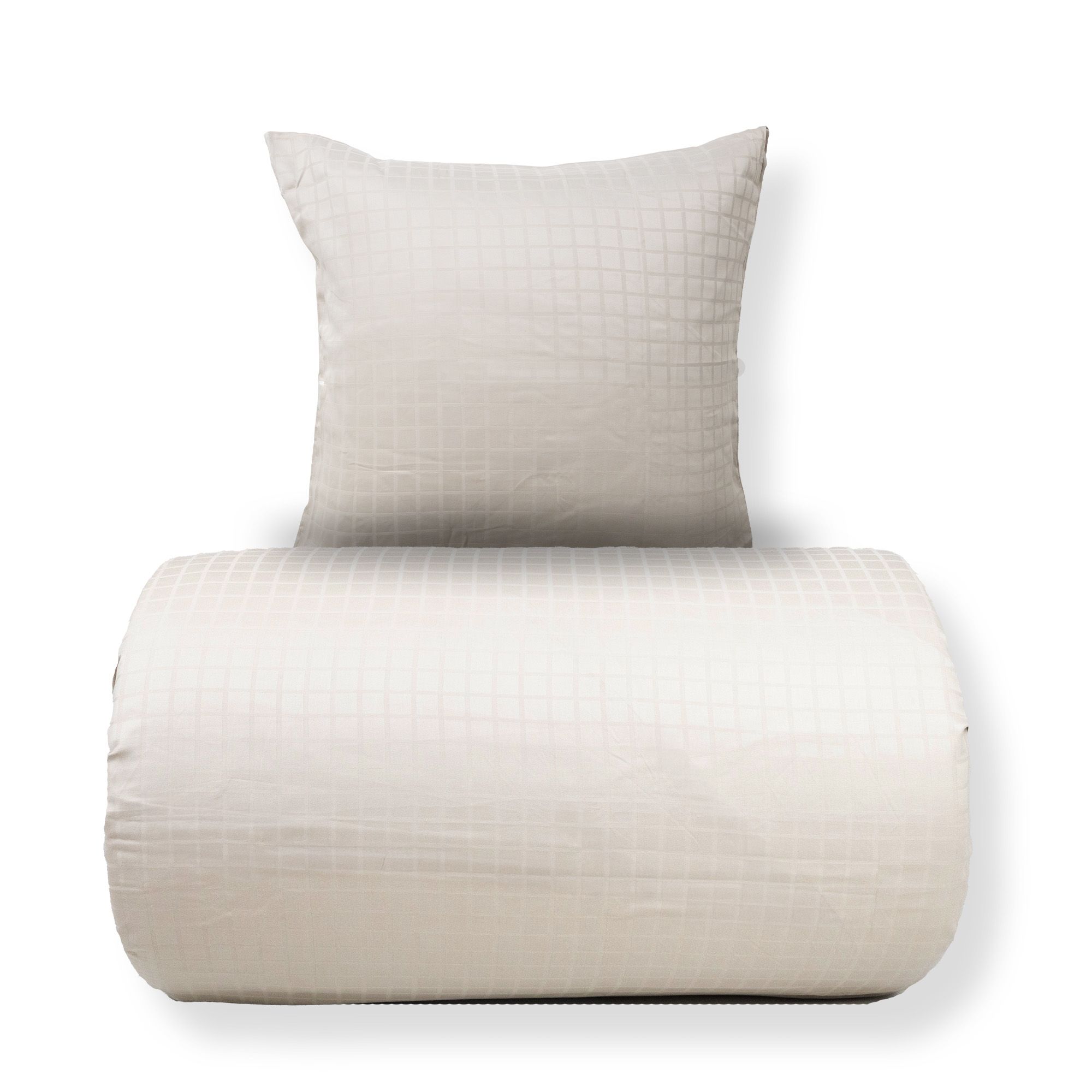 Dobbelt sengetøj 200x220 cm - 100% bomuldssatin - Sandfarvet jacquardvævet - Ensfarvet