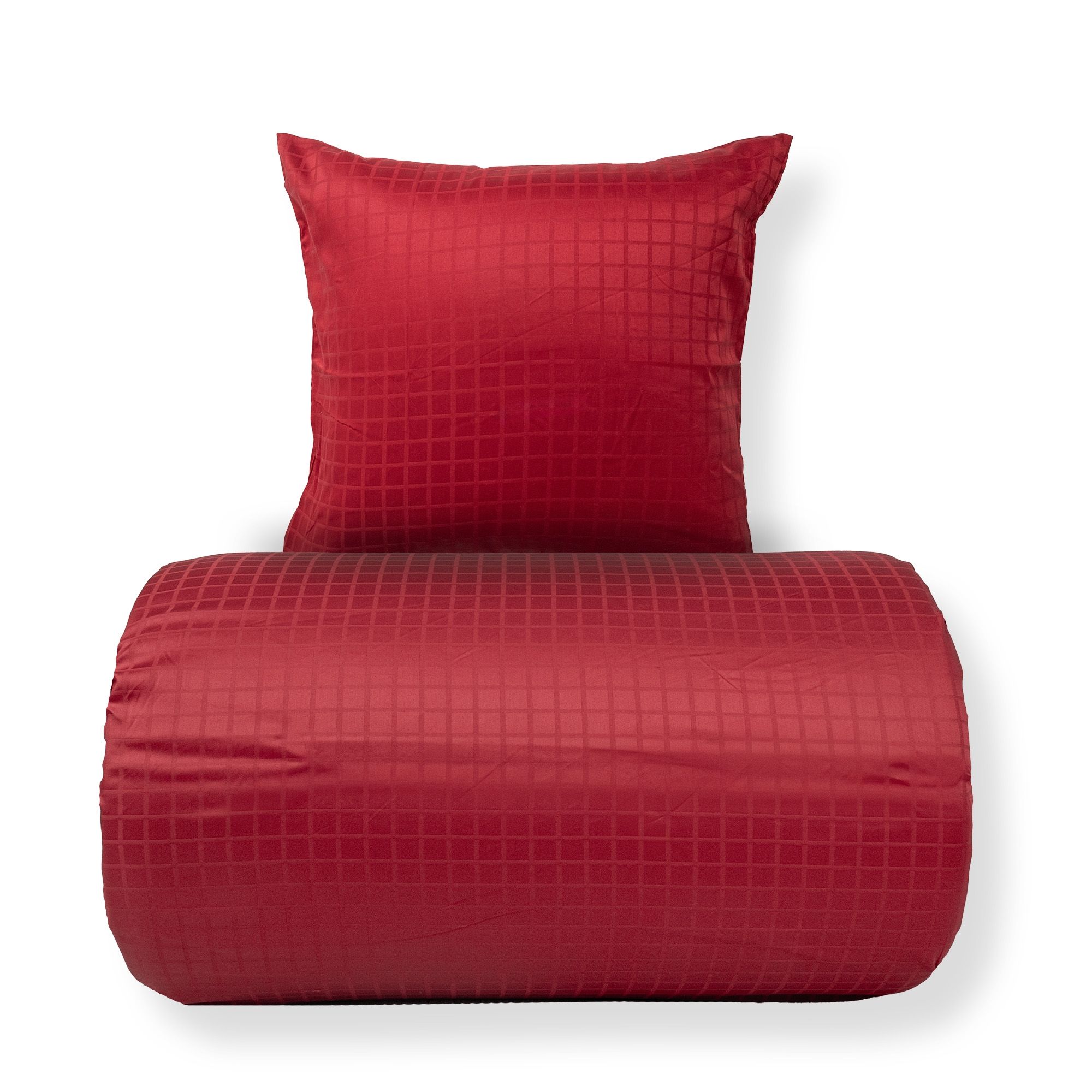Sengetøj 140x220 cm - 100% bomuldssatin - Rødt jacquardvævet - Ensfarvet