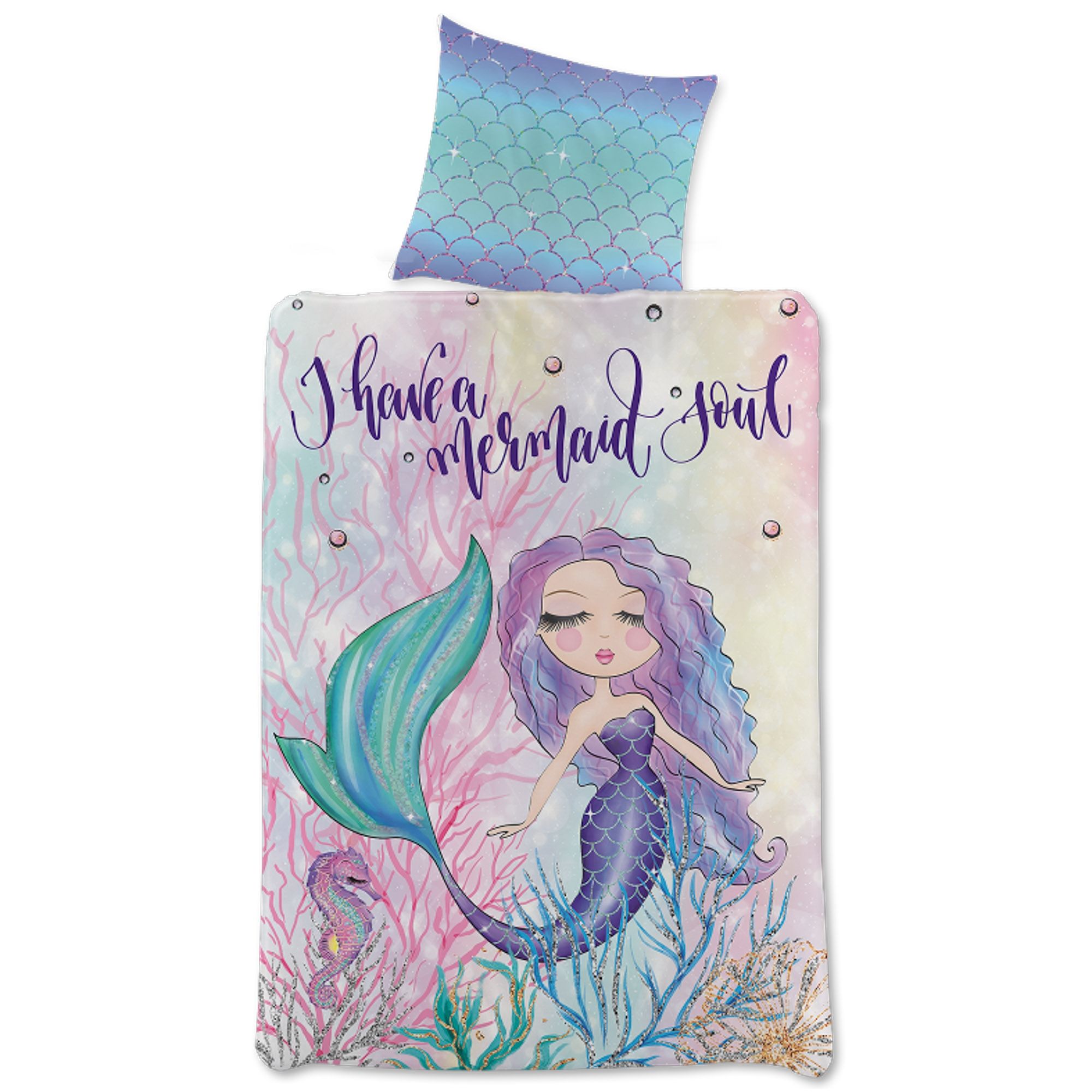 Havfrue sengetøj 140x200 cm - Mermaid soul - Sengesæt med 2 i 1 design - Børnesengetøj i 100% bomuld billede