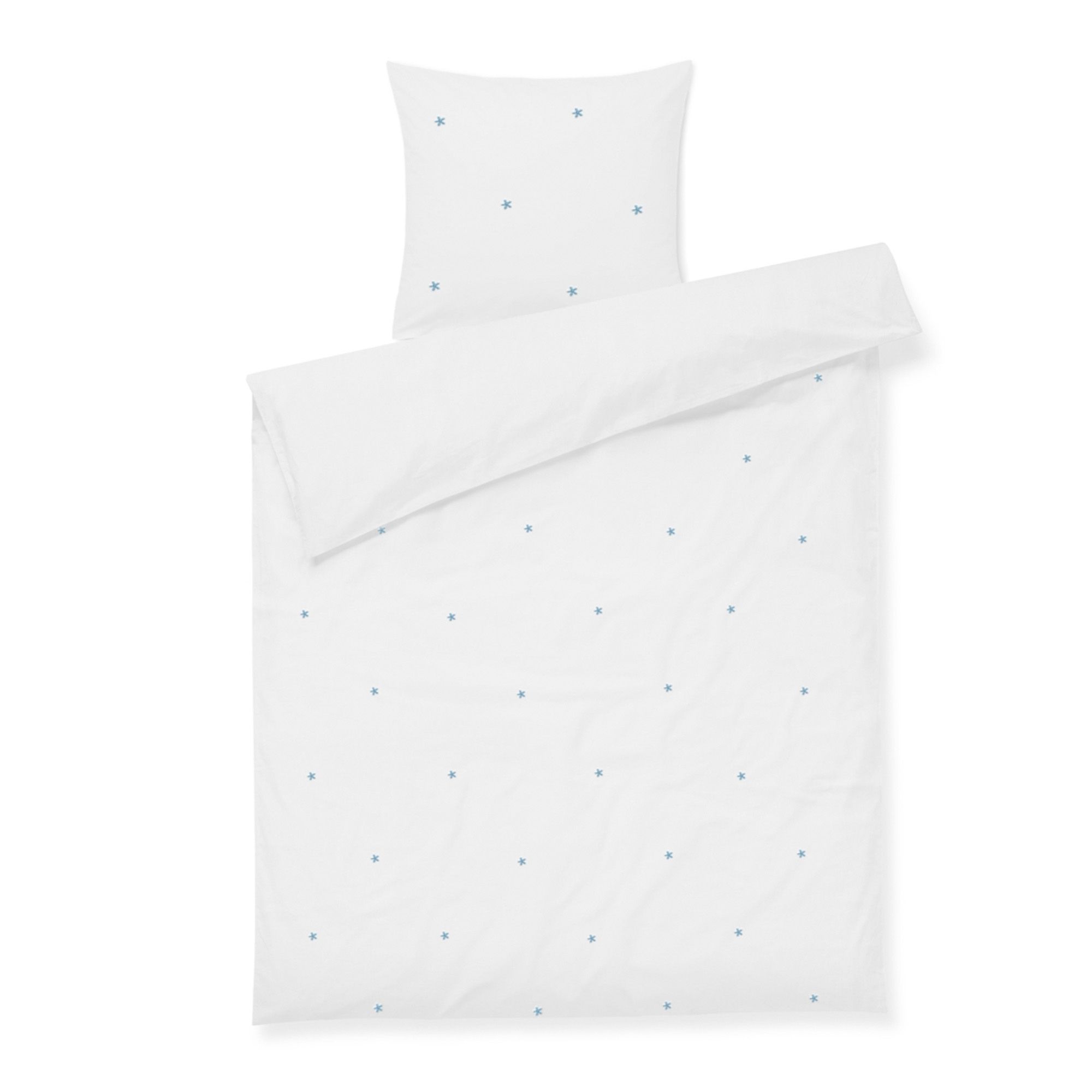 JUNA sengetøj - 100% økologisk bomuld - Daisy junior sengetøj 100x140 cm - Hvid med broderede blomster billede