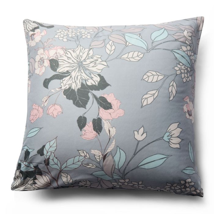 Pudebetræk 60x63 cm - Støvet blåt hovedpudebetræk med blomster - Microfiber pudebetræk - IN Style