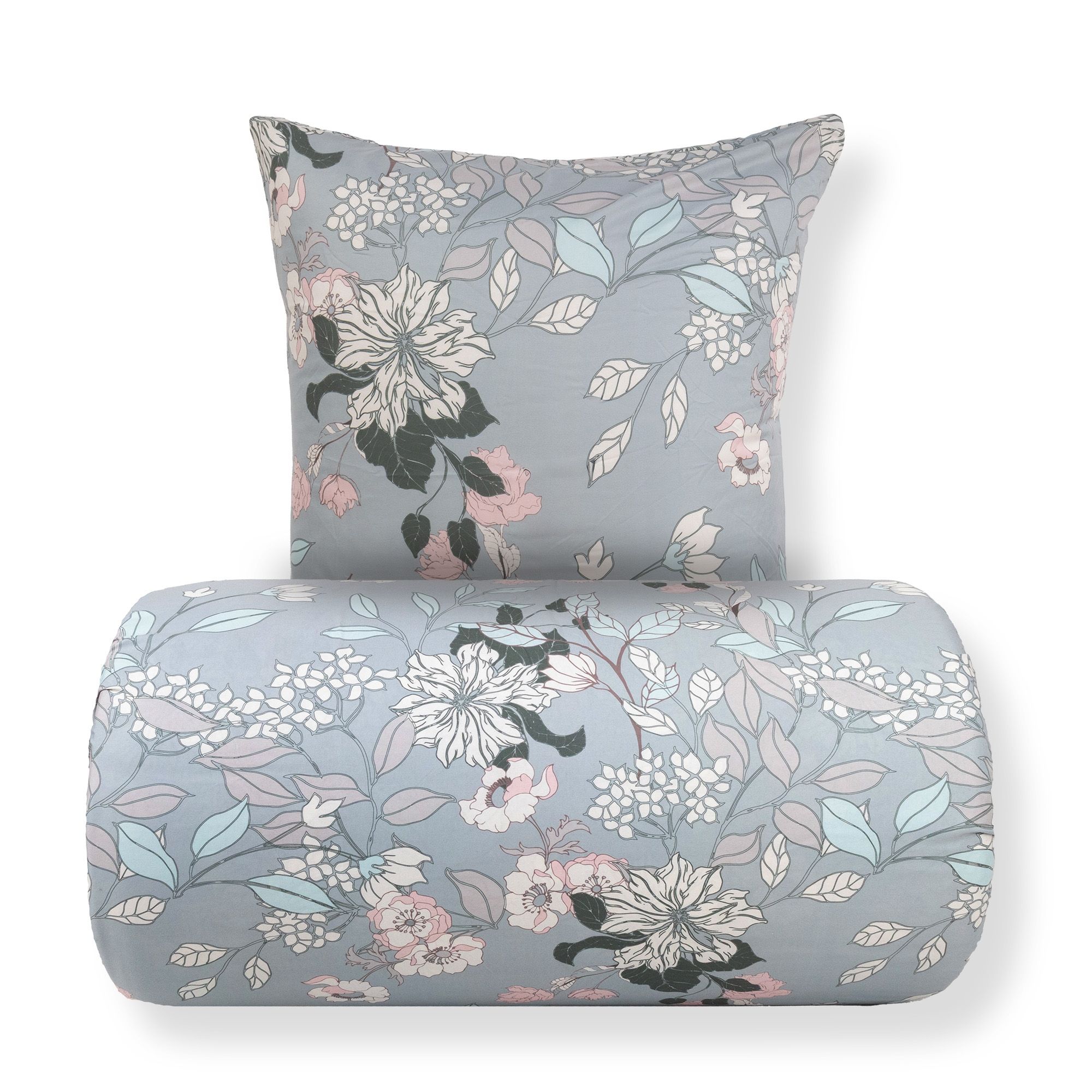 Sengetøj 140x220 cm - Microfiber - Støvet grønt blomstret print billede