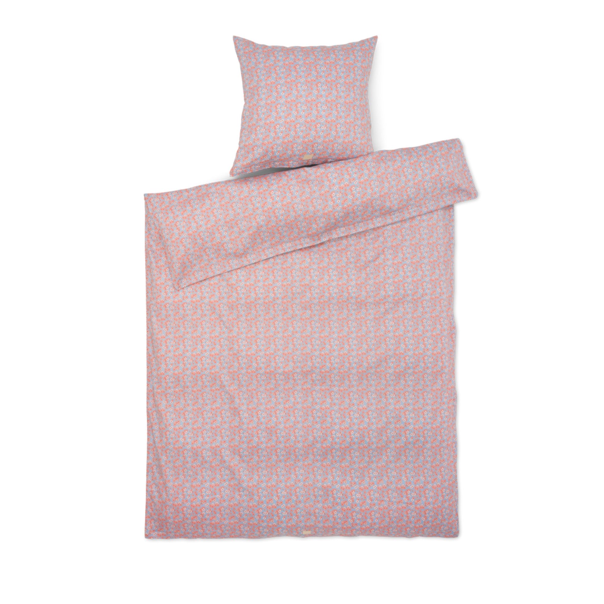 JUNA sengetøj 140x200 cm - 100% økologisk bomuldssatin - Pleasantly blå med rosa blomster billede