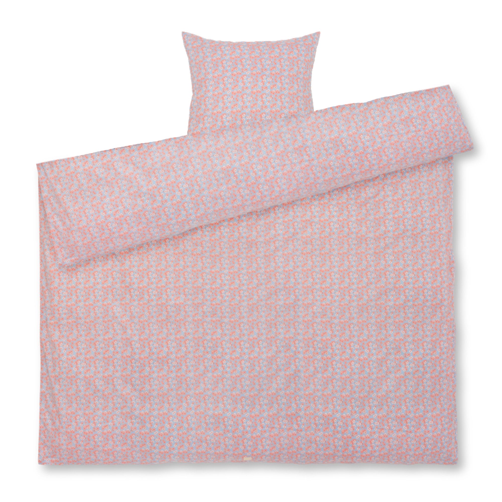 JUNA dobbelt sengetøj 200x220 cm - 100% økologisk bomuldssatin - Pleasantly blå med rosa blomster