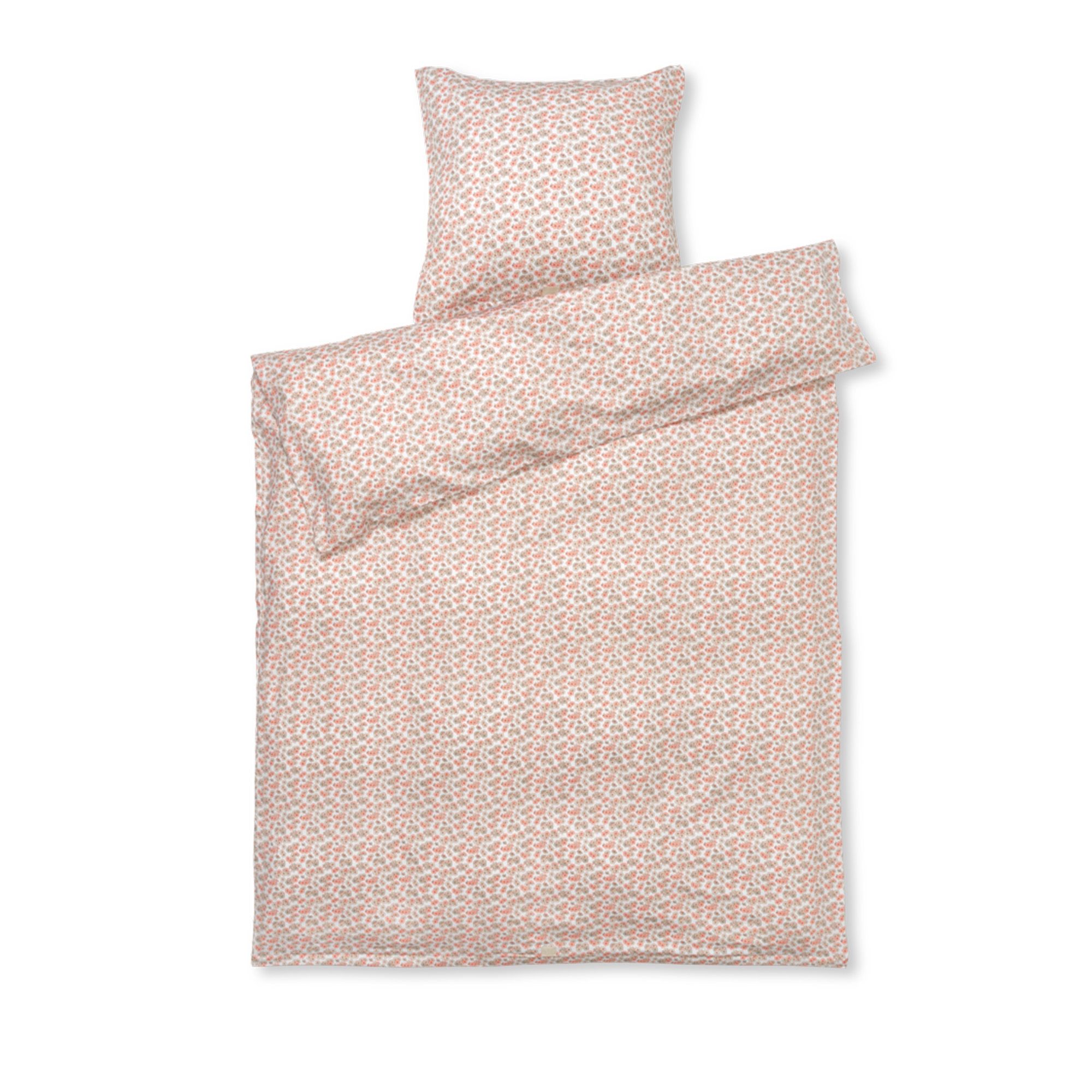 JUNA sengetøj 140x200 cm - 100% økologisk bomuldssatin - Pleasantly hvid med rosa blomster