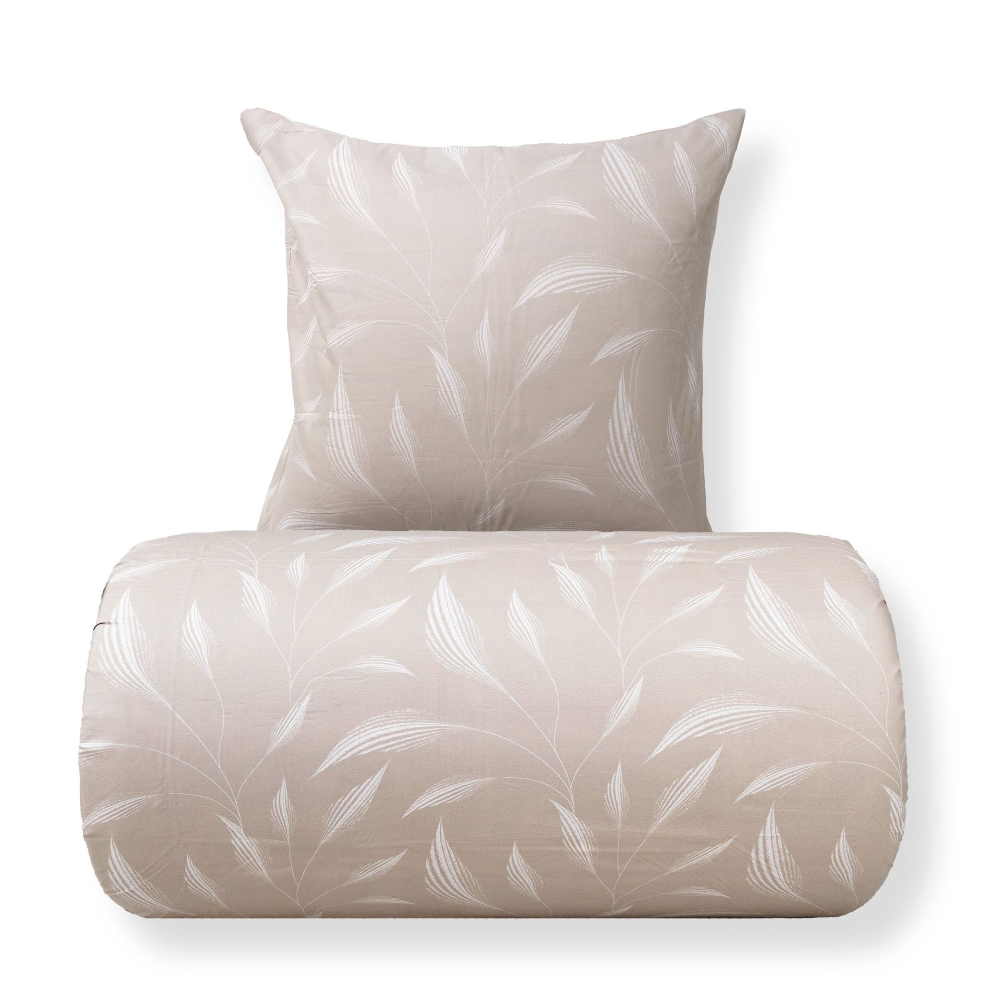 Sengetøj - Microfiber - Beige med print af blade