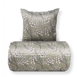 Sengetøj - Satin - Grønt vendbart blomstret design
