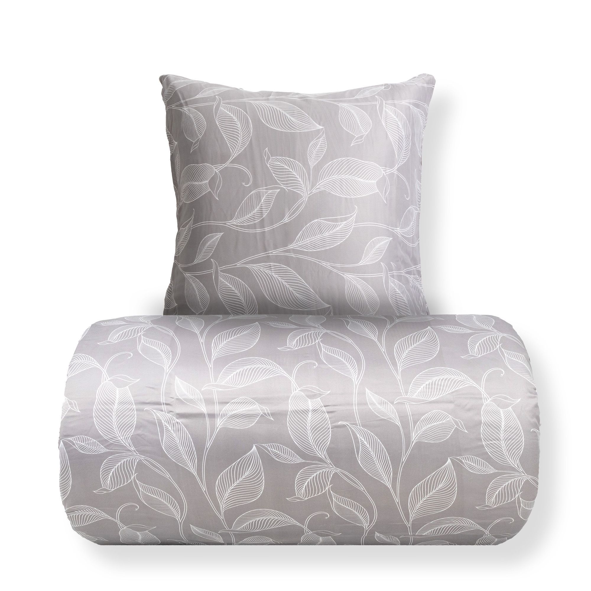 Dobbelt sengetøj 200x220 cm - Satin - Sandfarvet print af blade