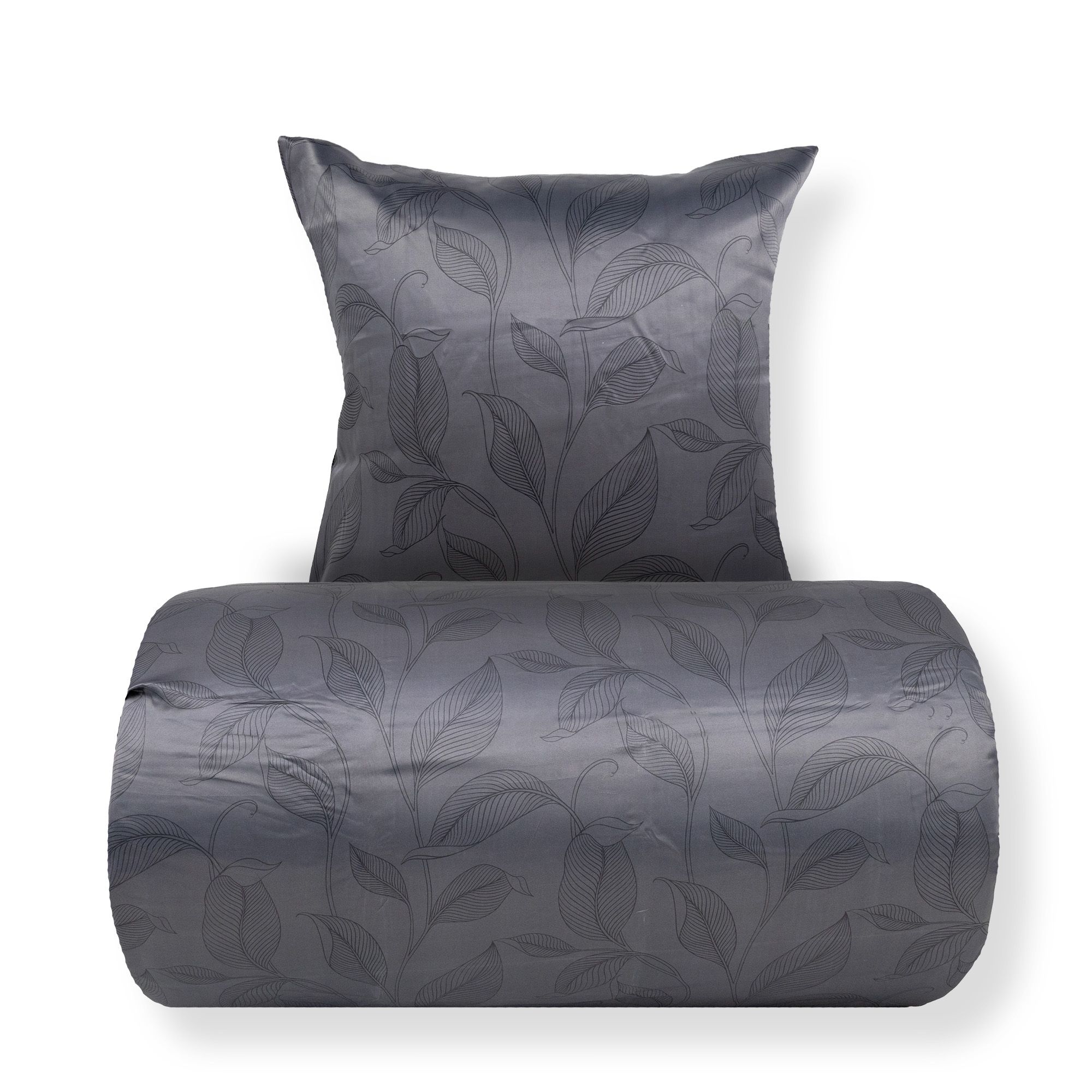 Dobbelt sengetøj 200x220 cm - Satin - Sort print af blade