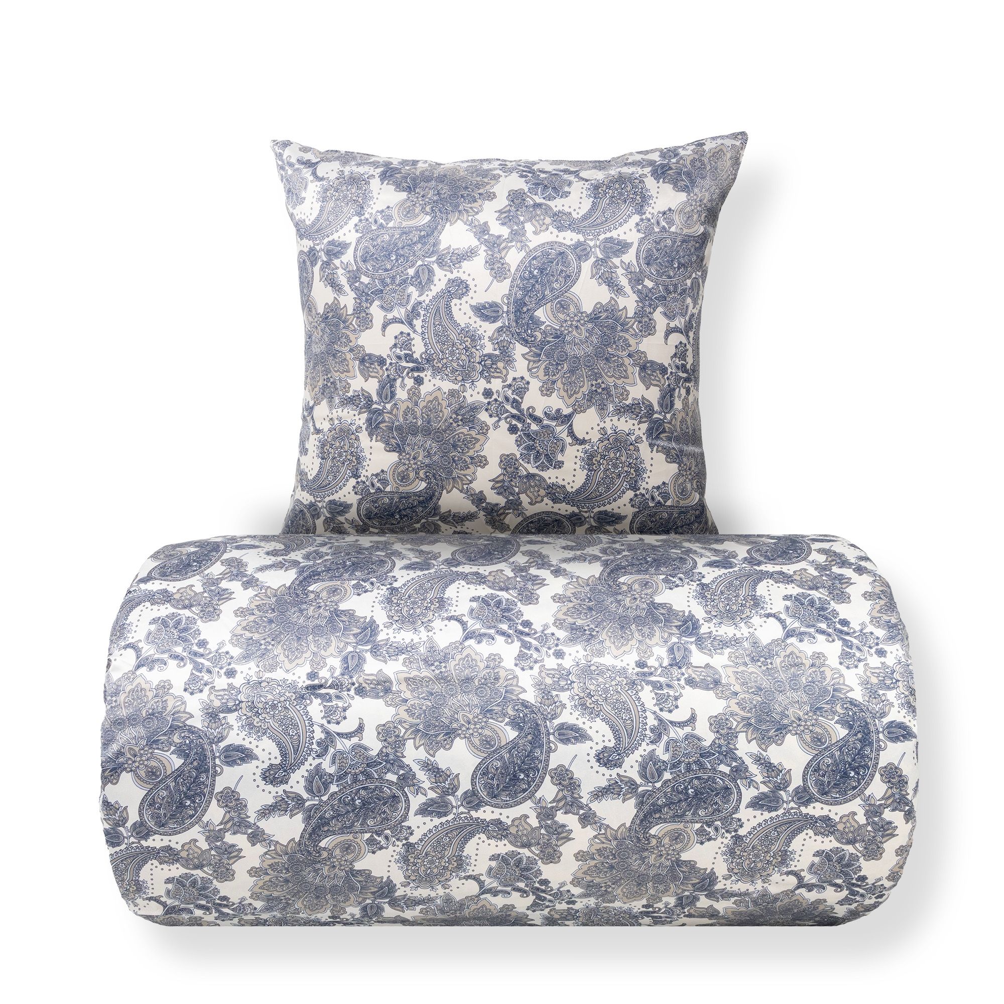 Dobbelt sengetøj 200x220 cm - Satin - Sandfarvet blomstret design