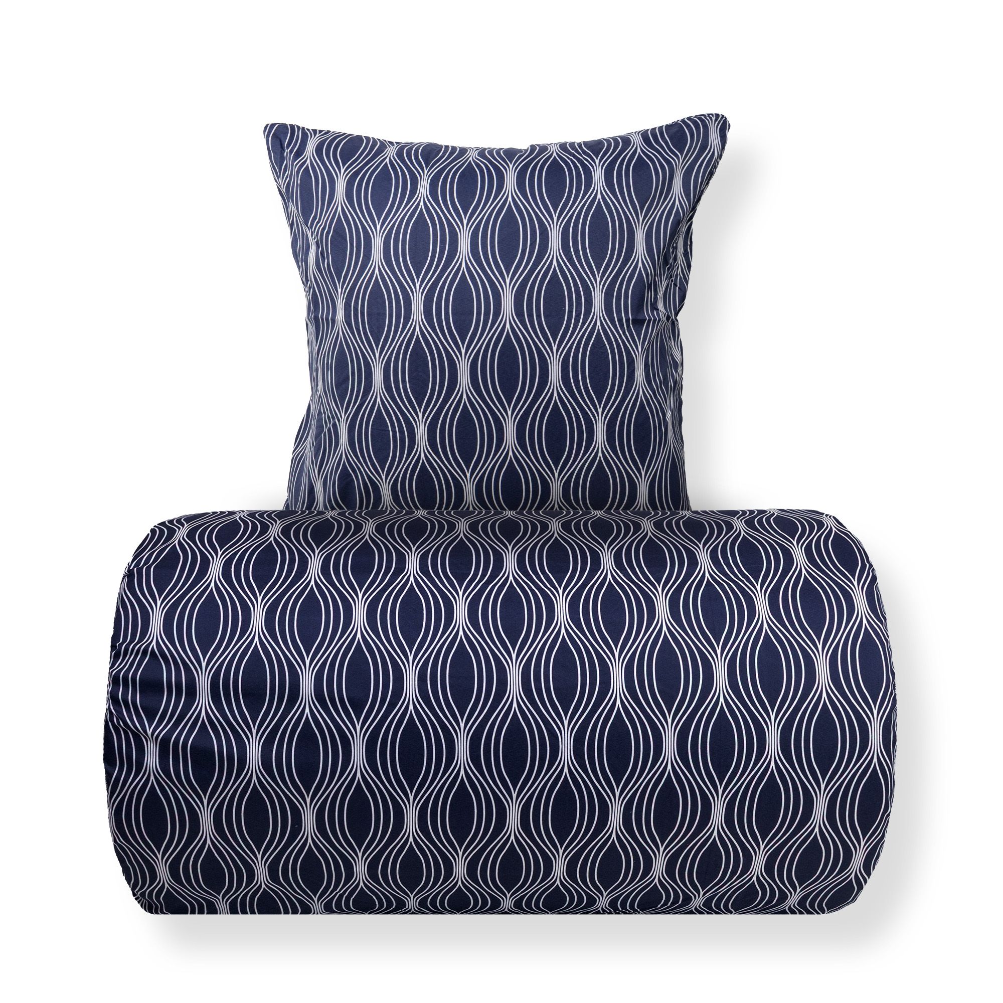 Dobbelt sengetøj 200x220 cm - Microfiber - Blåt wave print