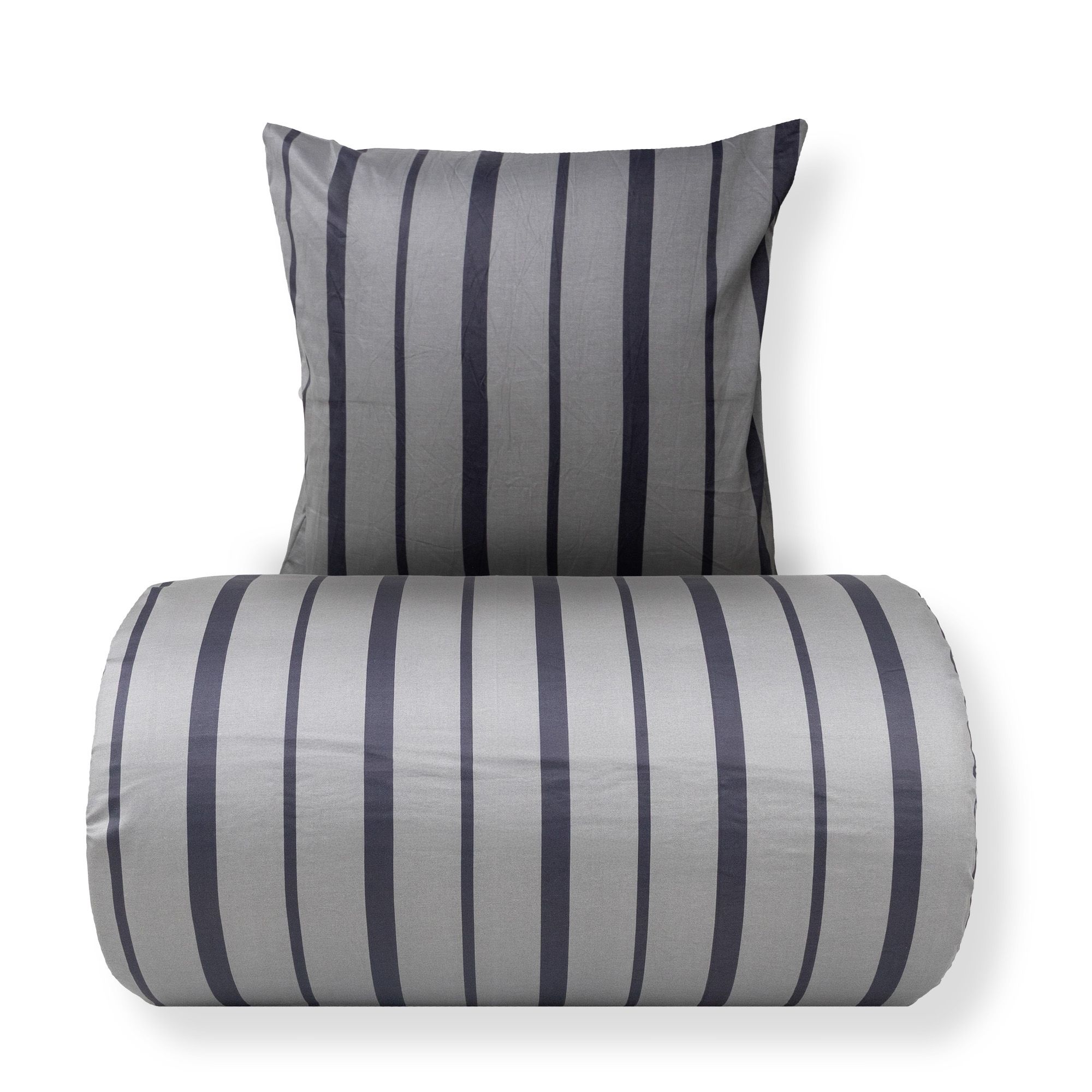 Dobbelt sengetøj 200x220 cm - 100% bomuldssatin - Lana - Grå og sorte striber