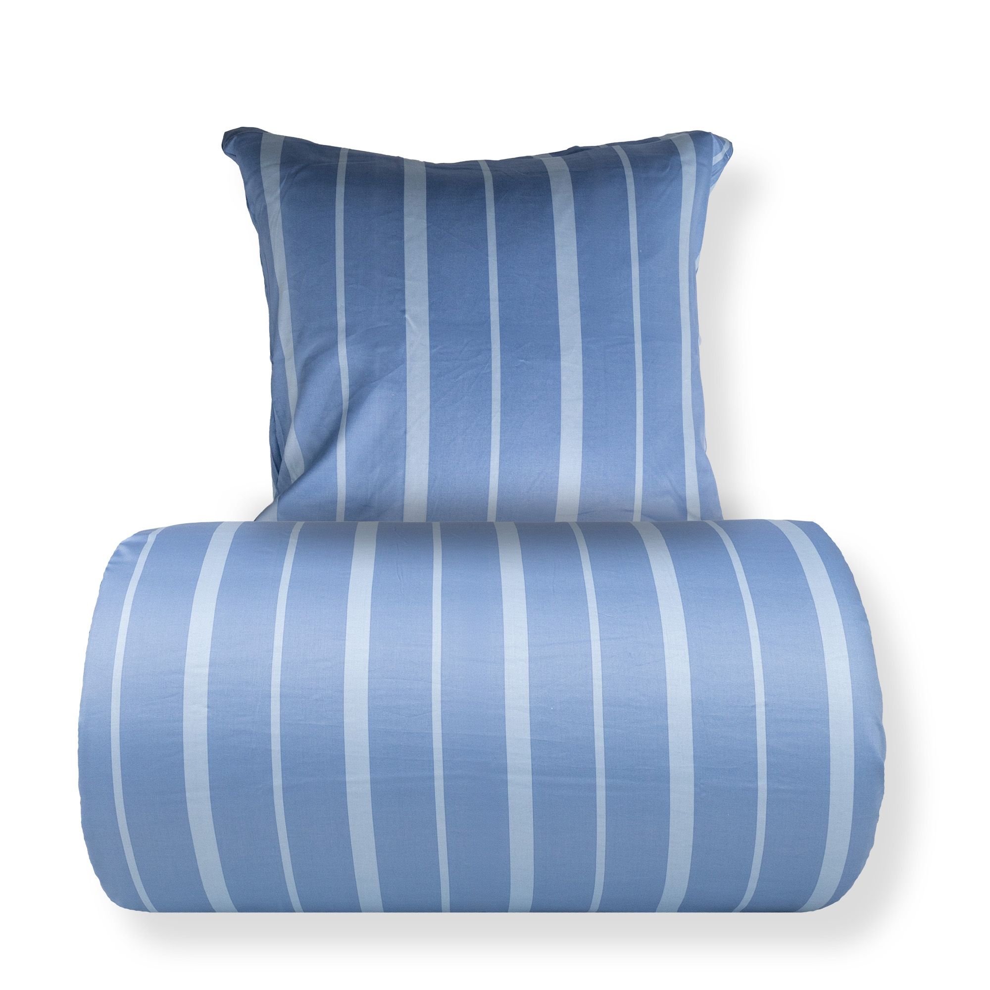 Dobbelt sengetøj 200x220 cm - 100% bomuldssatin - Lana - Blå og lyseblå striber