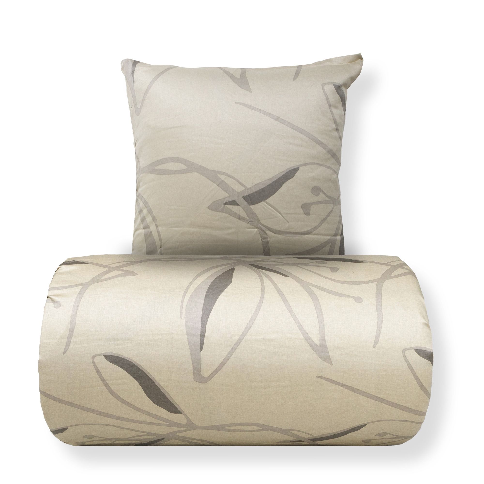 Dobbelt sengetøj 200x220 cm - 100% bomuldssatin - Iris - Beige blomster print