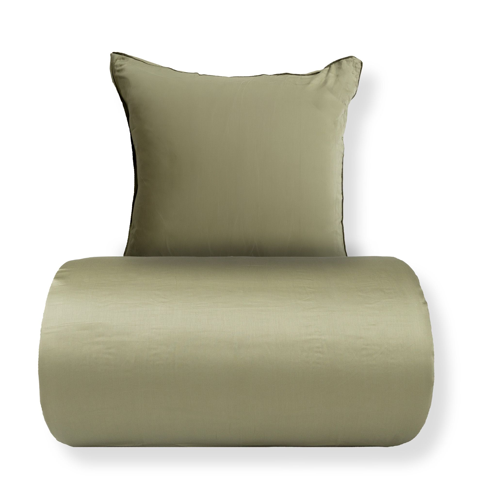 Sengetøj - 100% bomuldssatin - Grøn med mørkegrøn pipingkant