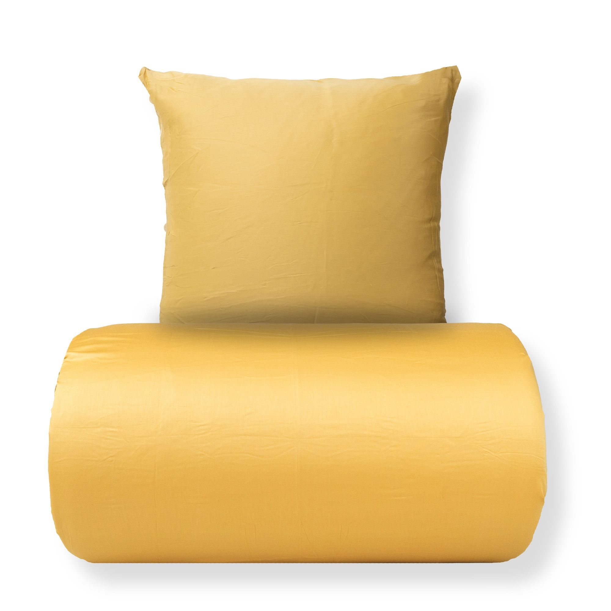 Sengetøj - 100% bomuldssatin - Gul med hvid pipingkant