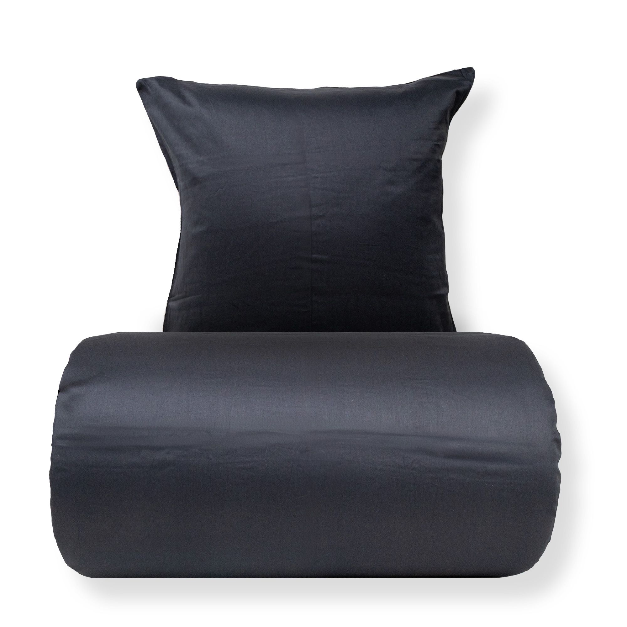 Sengetøj - 100% bomuldssatin - Sort med hvid pipingkant