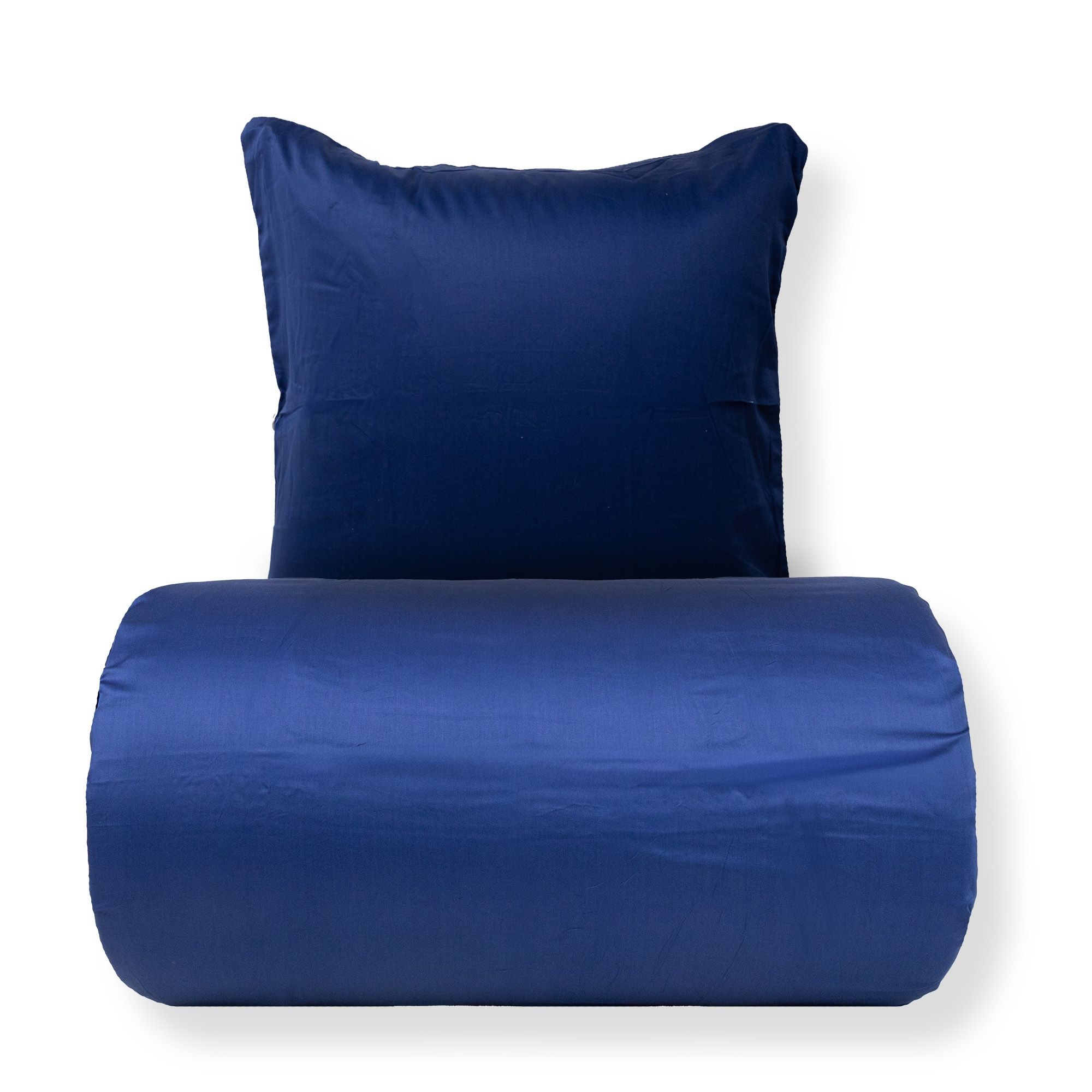 Sengetøj - 100% bomuldssatin - Blå med hvid pipingkant