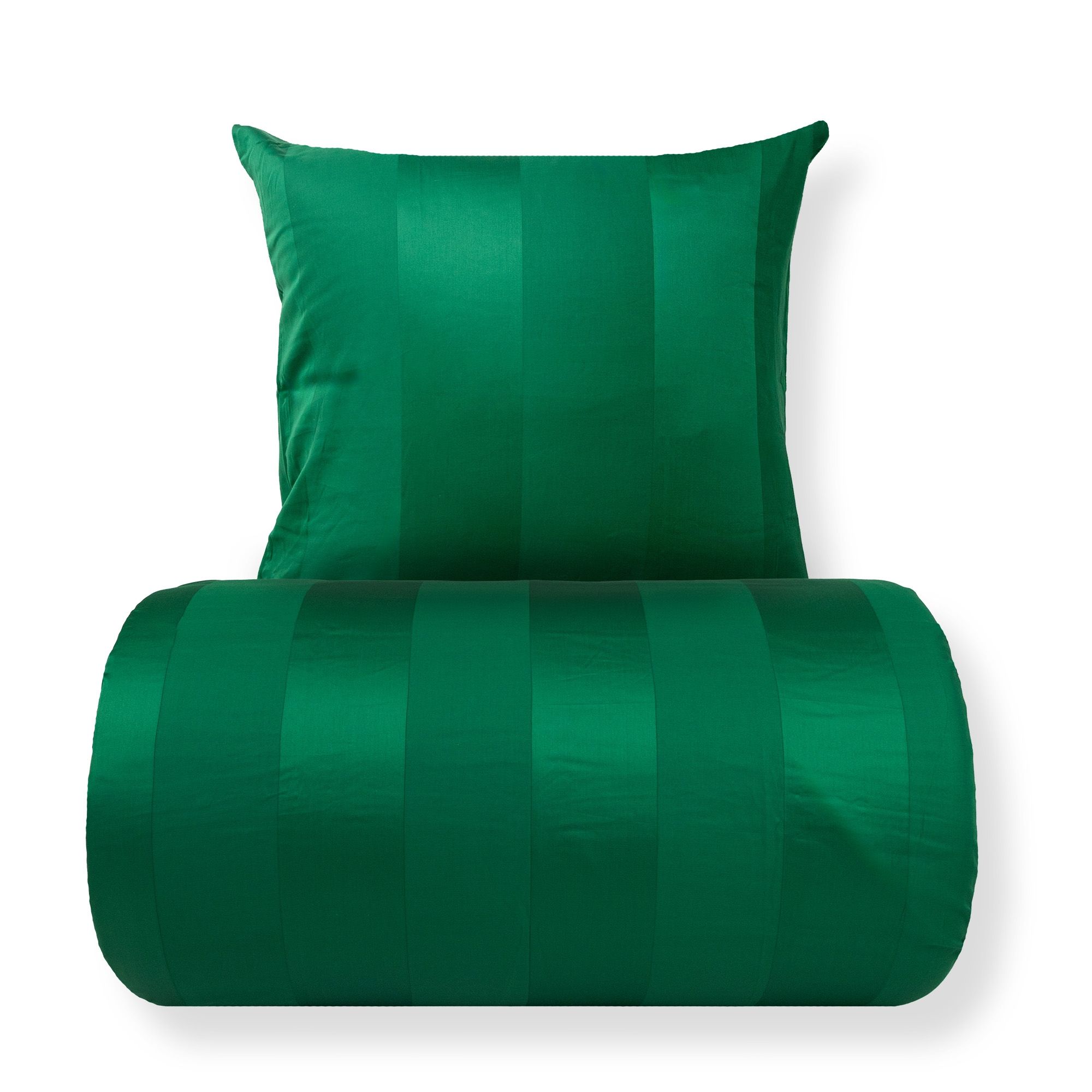 Dobbelt sengetøj 200x220 cm - 100% bomuldssatin - Lone - Grønne jacquardvævet striber