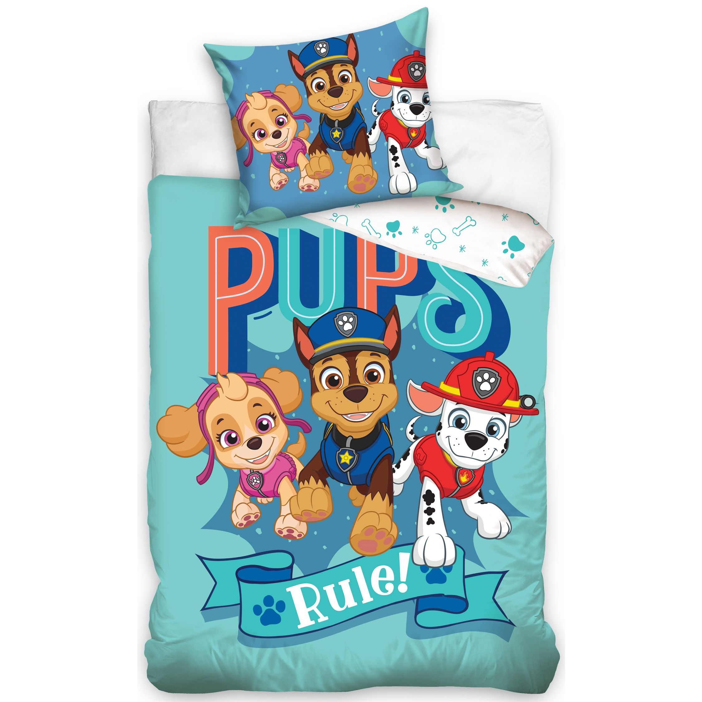 Paw Patrol sengetøj - 150x210 cm - Pups Rule! - Dynebetræk med 2 i 1 design - 100% bomulds sengesæt billede