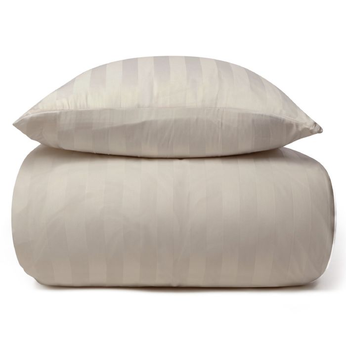 Bambus sengetøj - 140x220 cm - 100% Naturligt bambus - Sandfarvet, jacquardvævet sengesæt med striber
