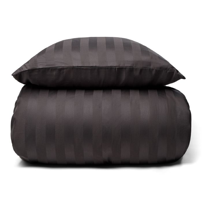 Bambus sengetøj - 140x220 cm - 100% Naturligt bambus - Gråt, jacquardvævet sengesæt med striber