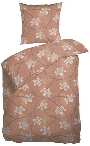 Billede af Blomstret sengetøj - 140x200 cm - Ascot Cognac - Sengesæt i 100% Bomuldssatin - Night and Day sengetøj