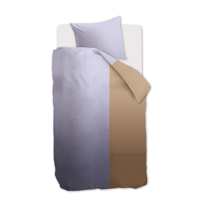 Ternet sengetøj 140x200 cm - Sandfarvet og blåt sengesæt i 100% bomuldssatin - Citadel sand - Auping sengelinned
