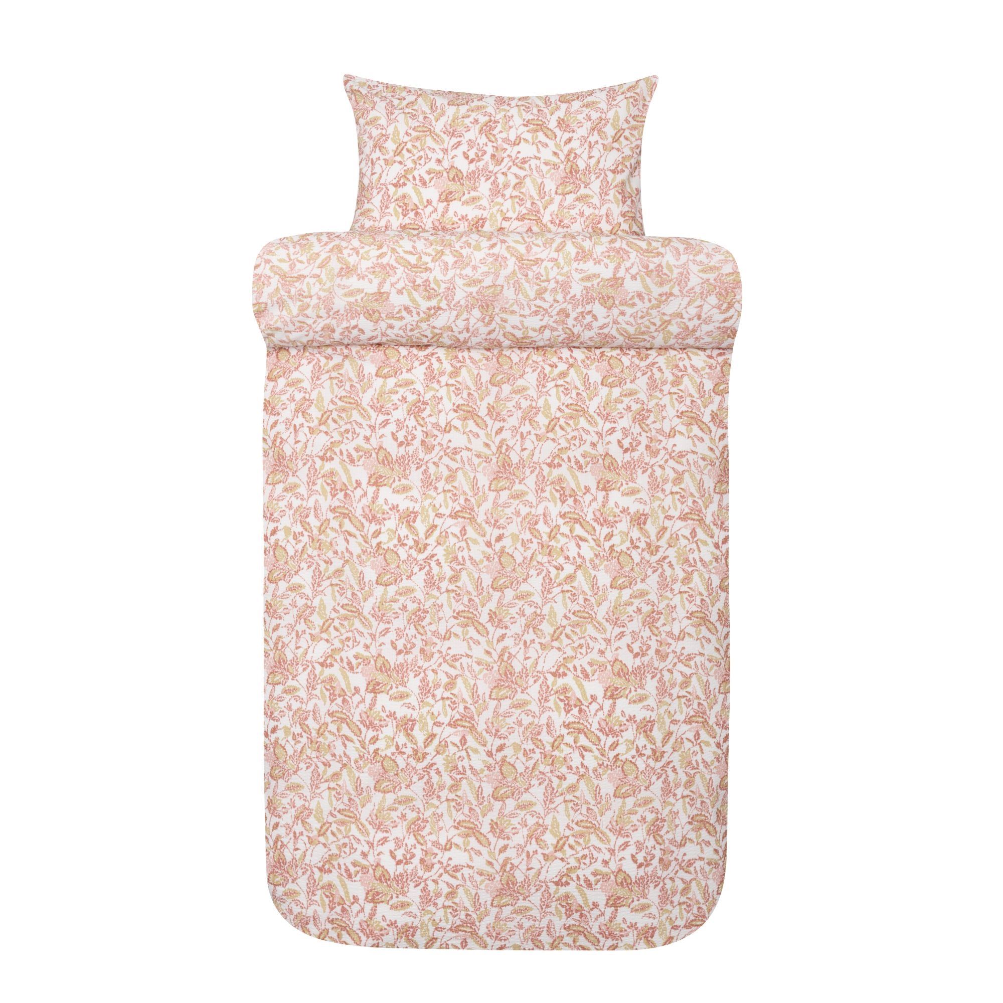 Vævet krepp sengetøj - Lyserød sengesæt med blade - 100% blød bomuld - Bæk og bølge sengelinned - Barbro Høie Of Scandinavia