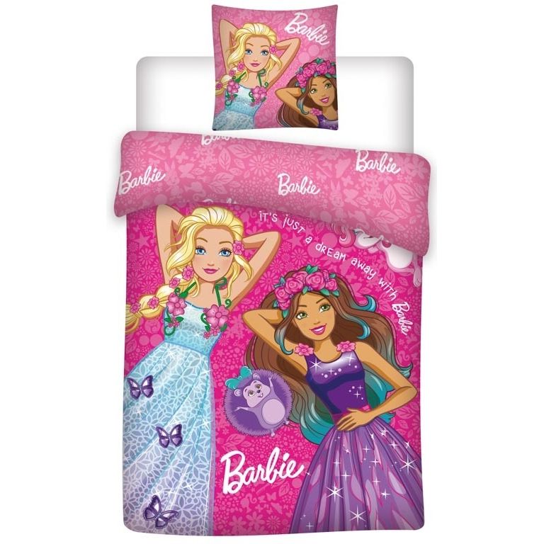 Junior sengetøj 100x140 cm - Barbie junior sengesæt - 2 i 1 design - 100% bomuld billede