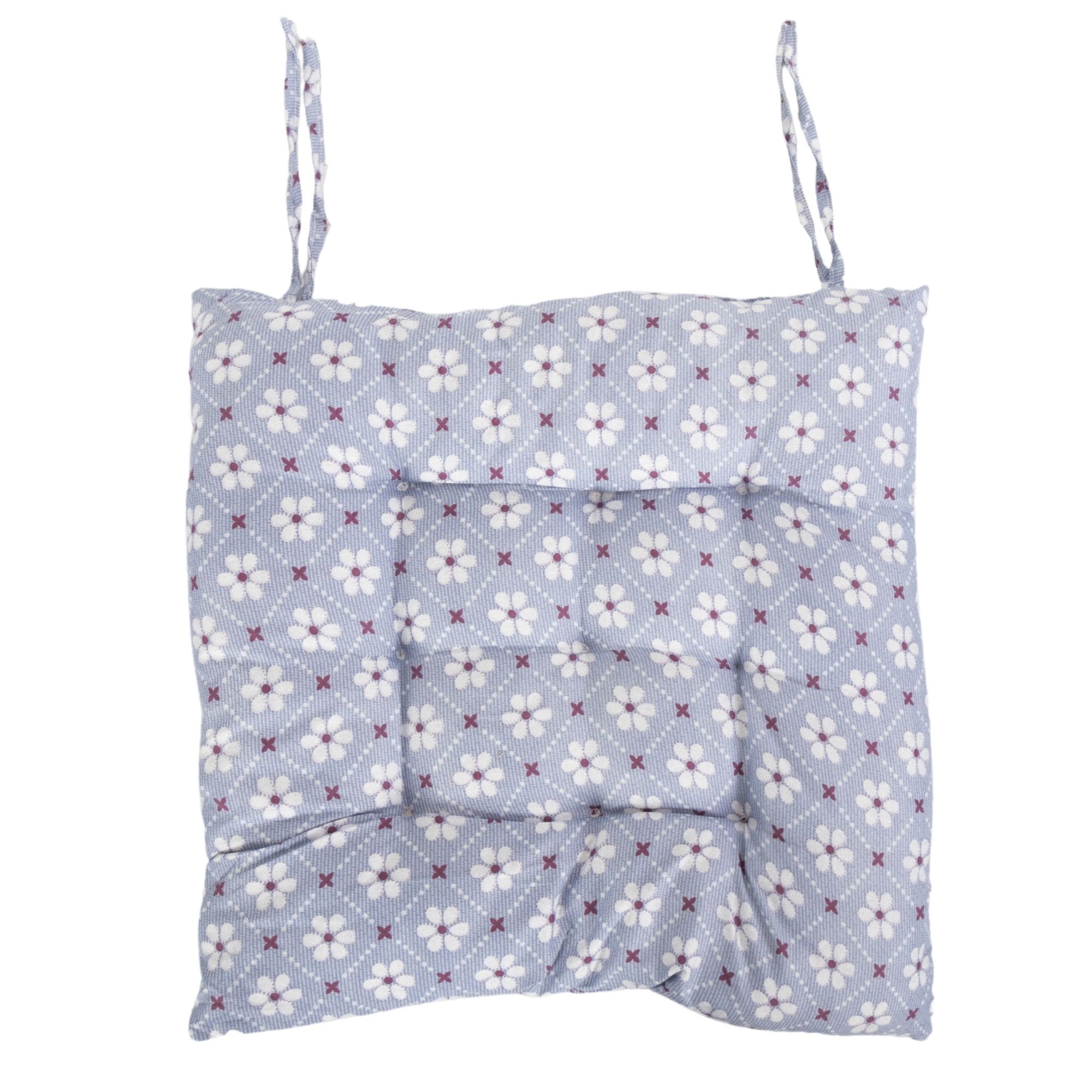 Stolehynde - 35x35x6 cm - Blå havehynde med blomster - Blød komfort hynde billede