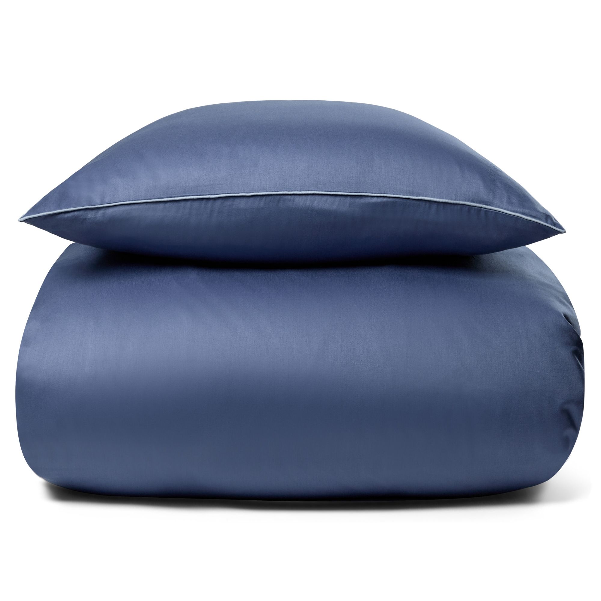 Sengetøj - 100% bomuldssatin - Solid blåt sengetøj med pipingkant - Ekstra blødt sengesæt fra By Borg