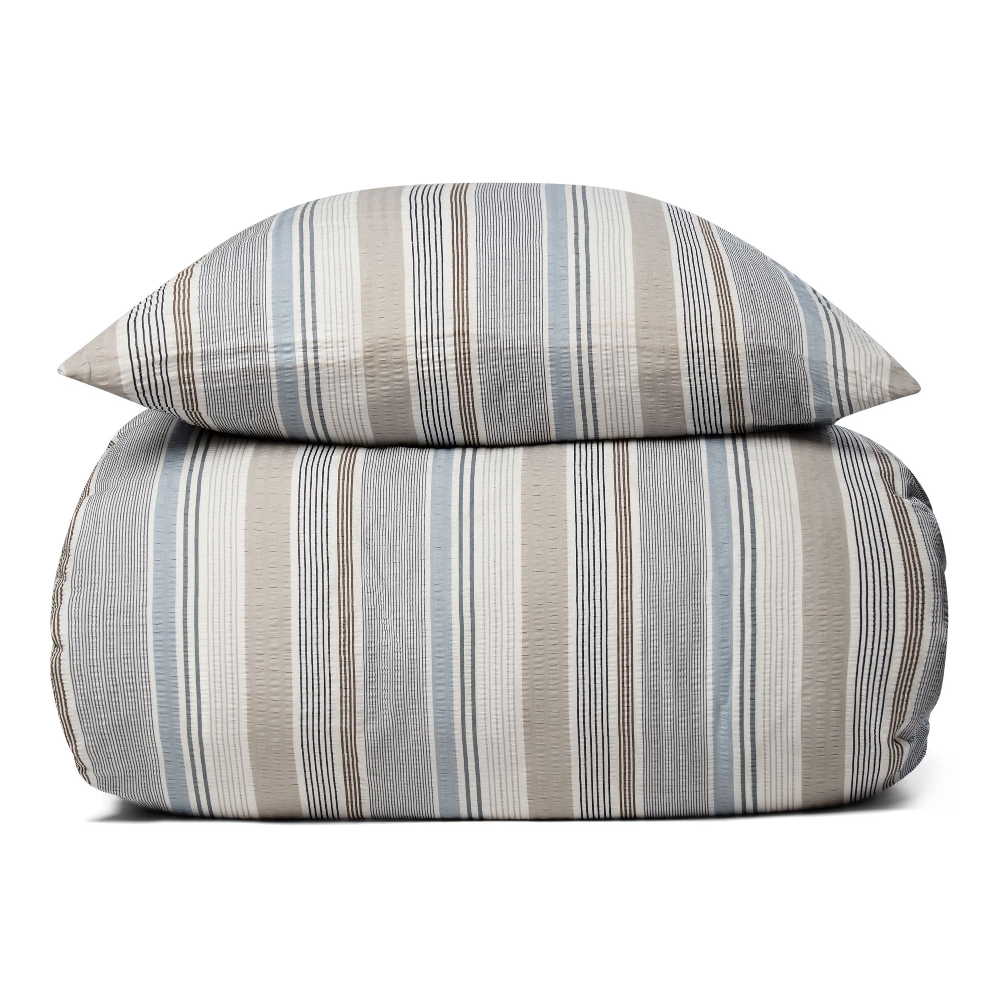 Bæk og Bølge dobbelt sengetøj 200x220 cm - Blåt stribet sengesæt - 100% bomuld - Krepp sengelinned - By Night billede