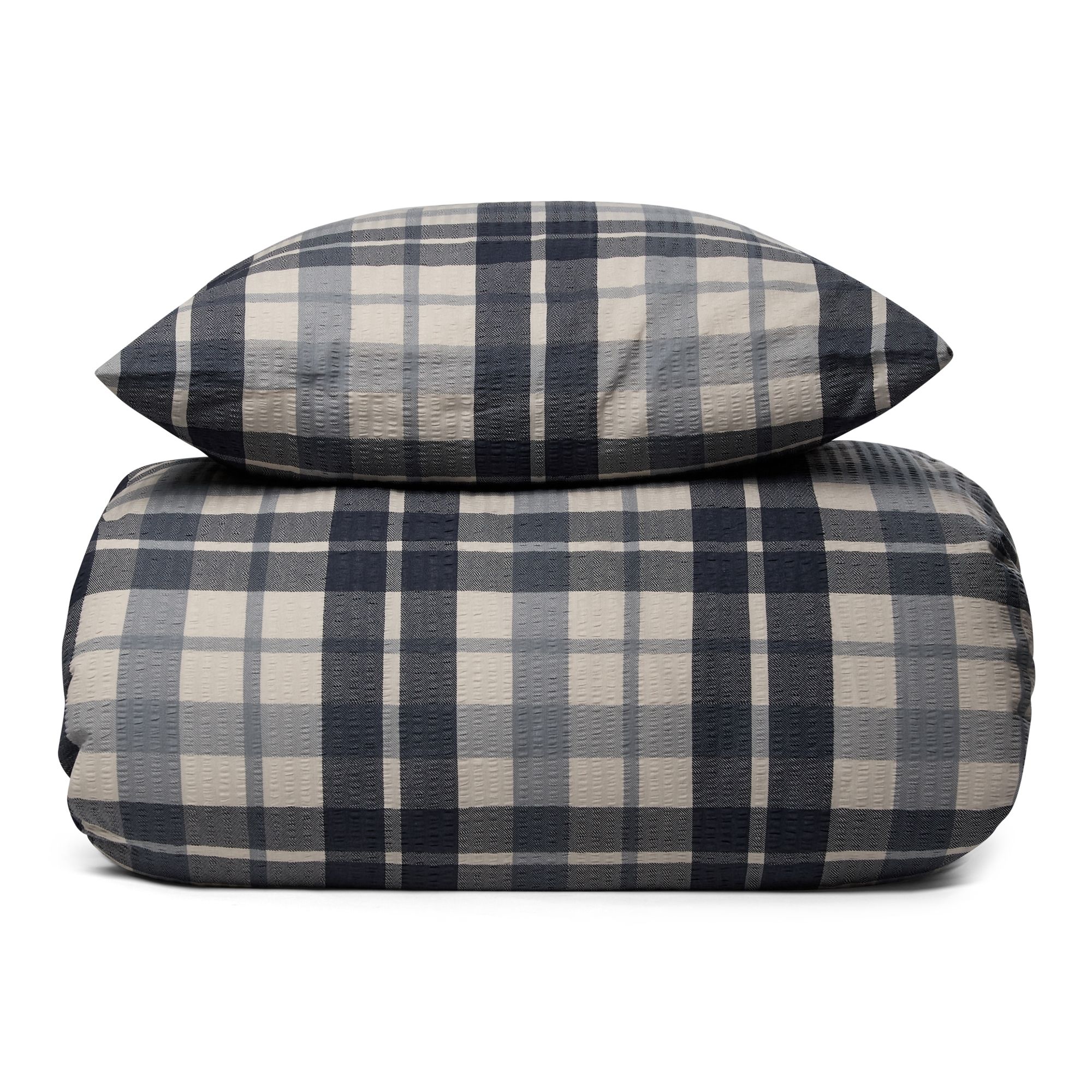 Bæk og Bølge sengetøj - Blåt ternet sengesæt - 100% bomuld - Krepp sengelinned - By Night