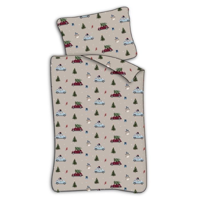 Baby julesengetøj 70x100 cm - Jule sengesæt med biler og juletræer - Christmas Drive - 100% blødt bomulds sengelinned