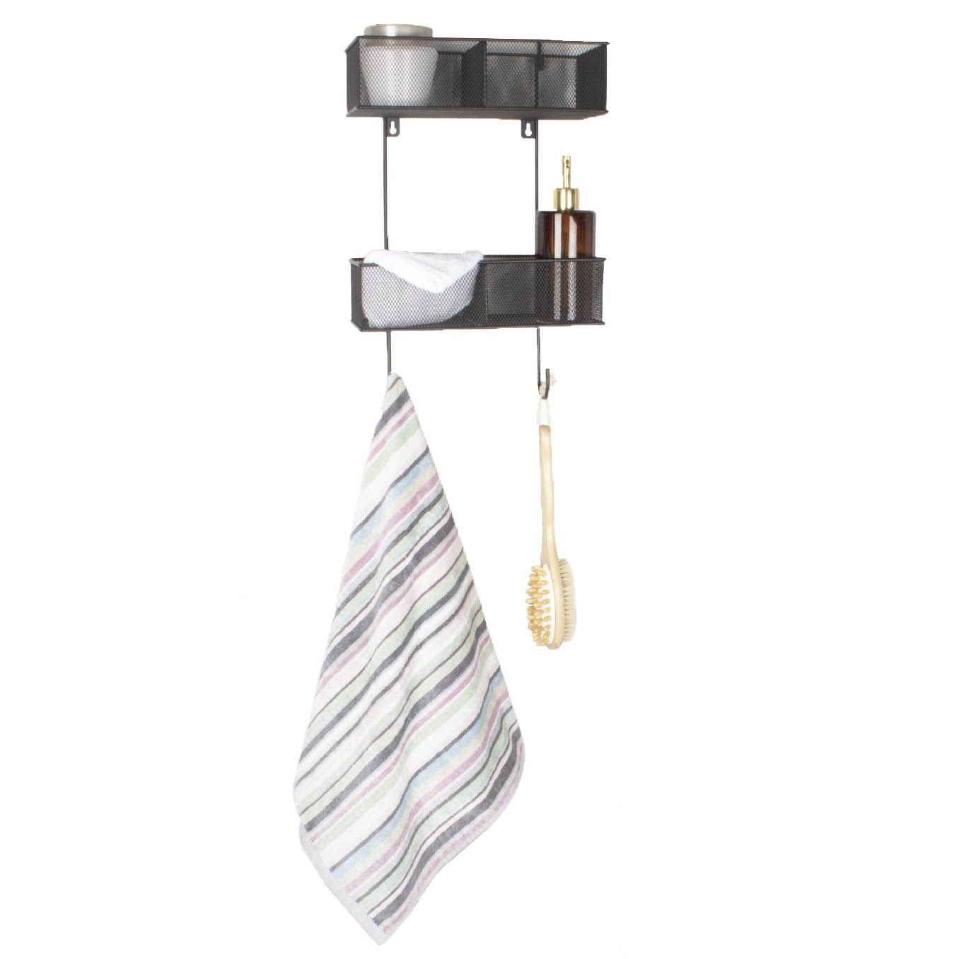 Hængeopbevaring - Sort metal - Trådkurve til ophæng - Smart opbevaring med 2 kurve med 2 rum og 2 kroge billede