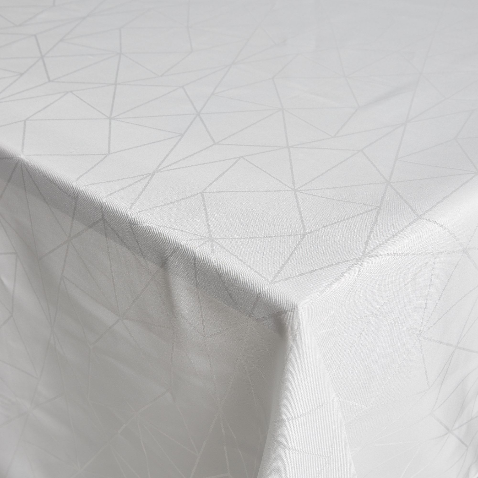 Borddug - Damask dug - Hvid tekstildug - Jacquardvævet dug med geometrisk mønster - Eksklusiv festdug