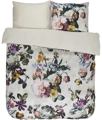 Billede af Sengetøj dobbeltdyne 200x200 cm - Fleur Ecru - Vendbar sengesæt - 100% bomuldssatin - Essenza sengetøj