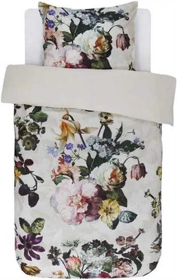 Billede af Blomstret sengetøj - 140x200 cm - Fleur Ecru - Vendbar sengesæt - 100% bomuldssatin - Essenza sengetøj